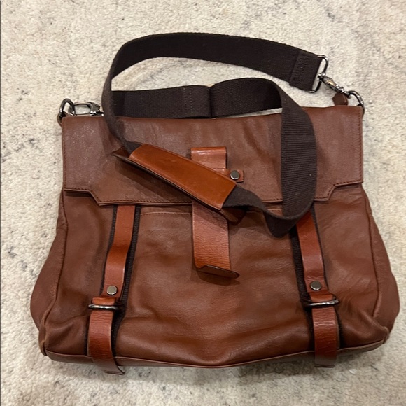 Other - Men's Brown Leather Messenger Bag with Adjustable Strap